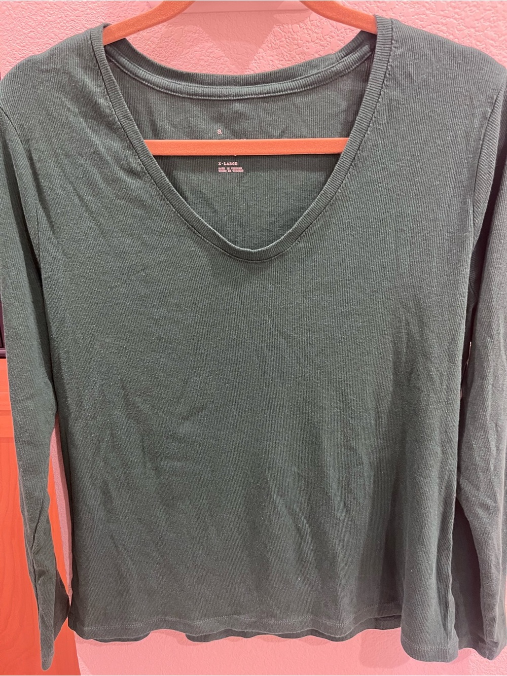 A New Day Women's Long-Sleeve V-Neck Top in Dark Green XL